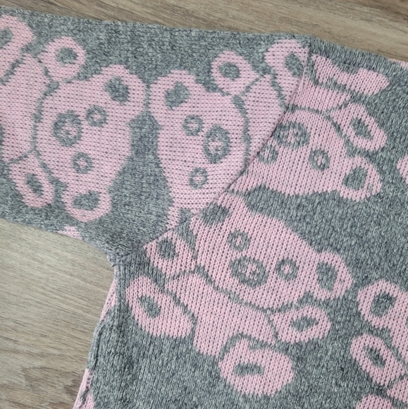 Vintage Arielle Teddy Bear Koala Acrylic Sweater Gray & Pink 80s 90s Kawaii M/L - Picture 8 of 14